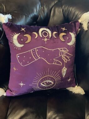 EARTHBOUND TRADING Mystic Moon Celestial Eye Purple Velvet Accent Throw Pillow
